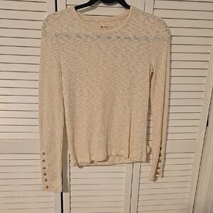 Madewell Cream Ribbed Knit Button Cuff Top | Size S | NWOT